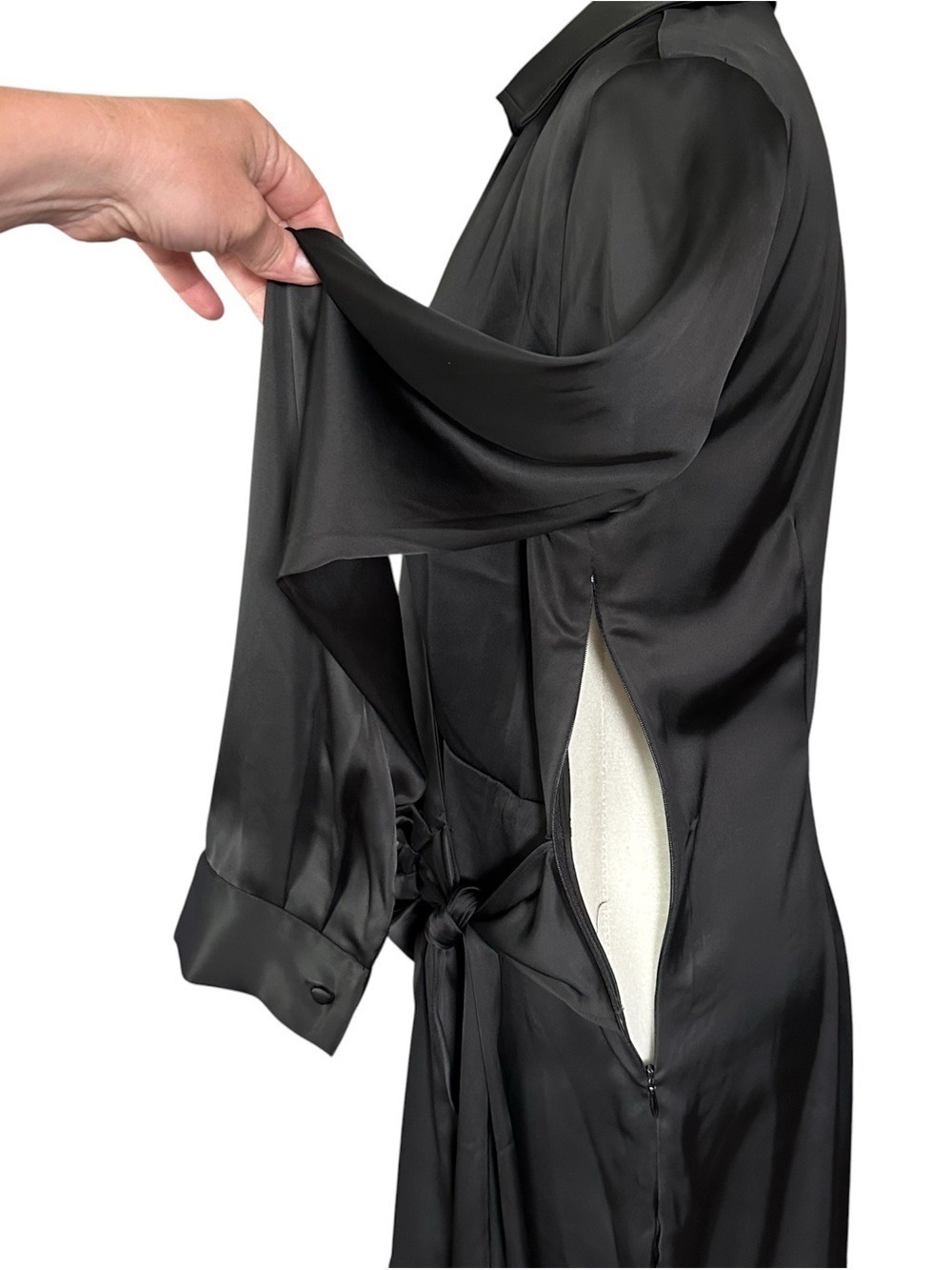 House of Harlow 1960 Satin Wrap Long Sleeve Mini Dress Black Size Small - Picture 7 of 15